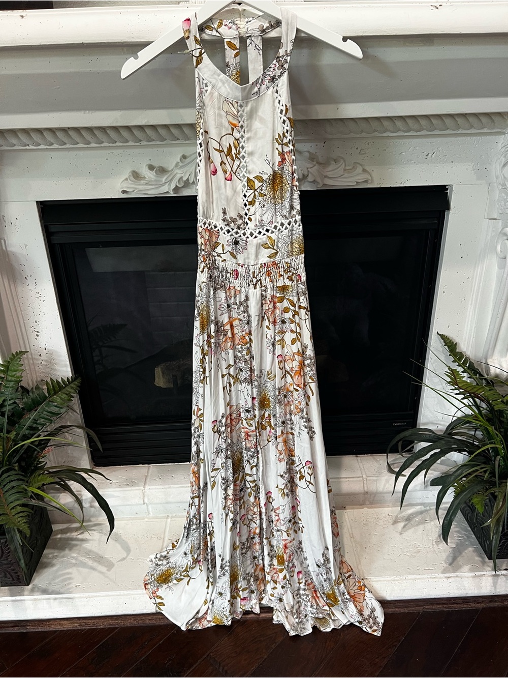 Jaase White Floral Halter Maxi Dress with Yellow and Pink Accents